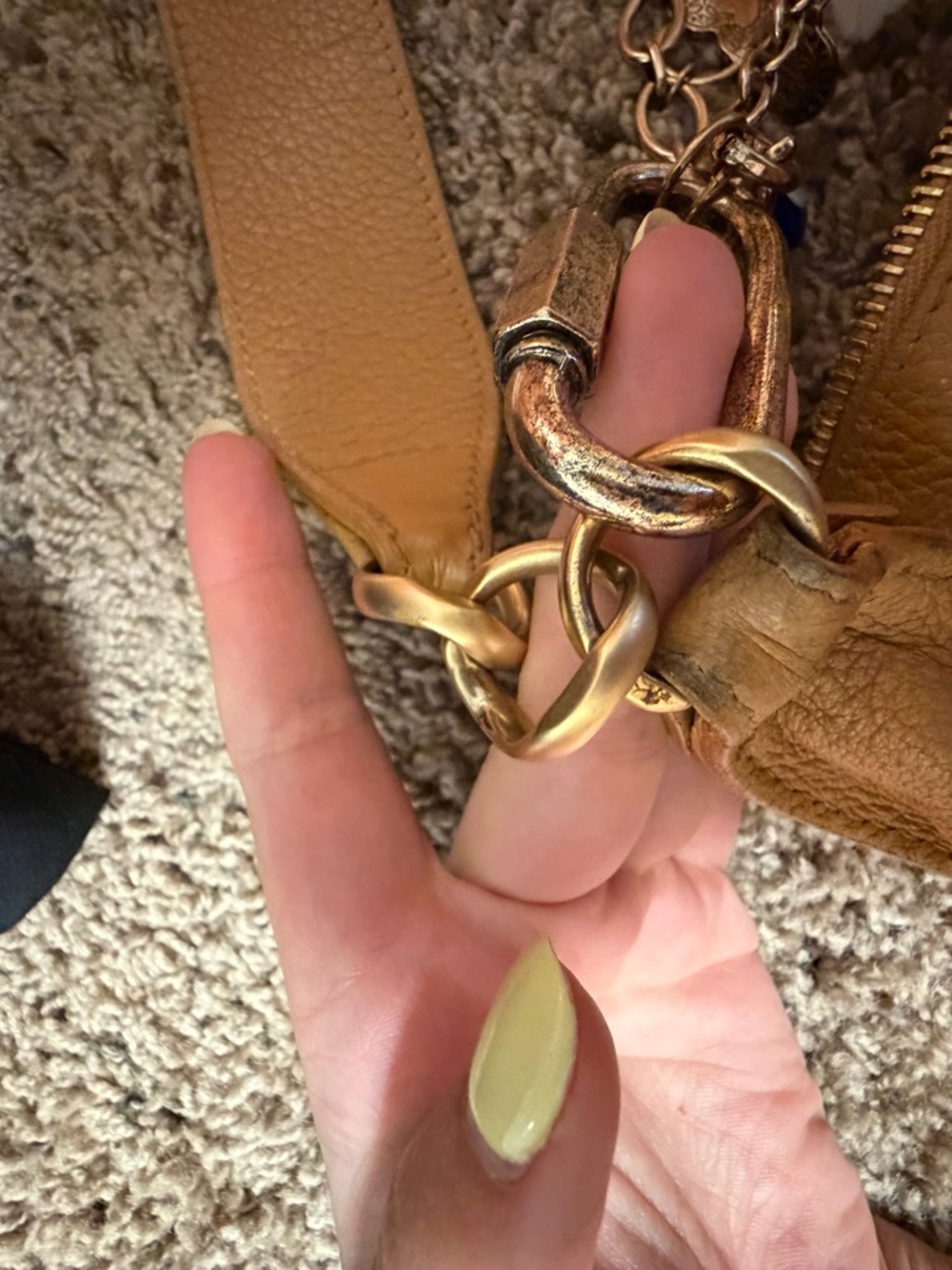 CHANEL Tan Leather Shoulder Bag with Charm Chain - Picture 11 of 12